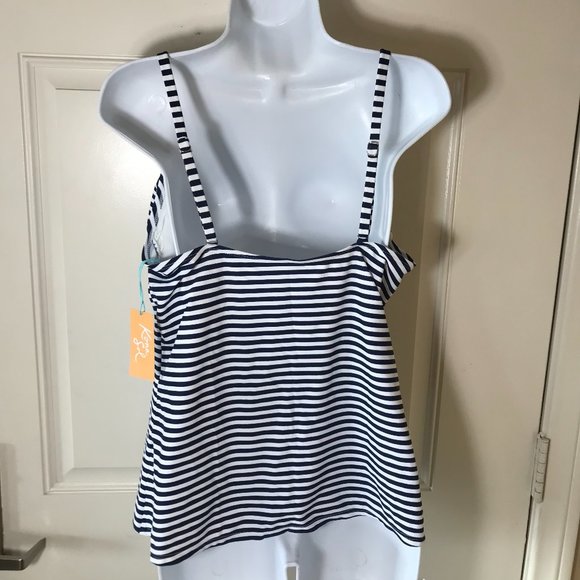 NWT Kona Sol Tankini Swimsuit Top Blue/White Stripe Side Tie - Picture 3 of 3